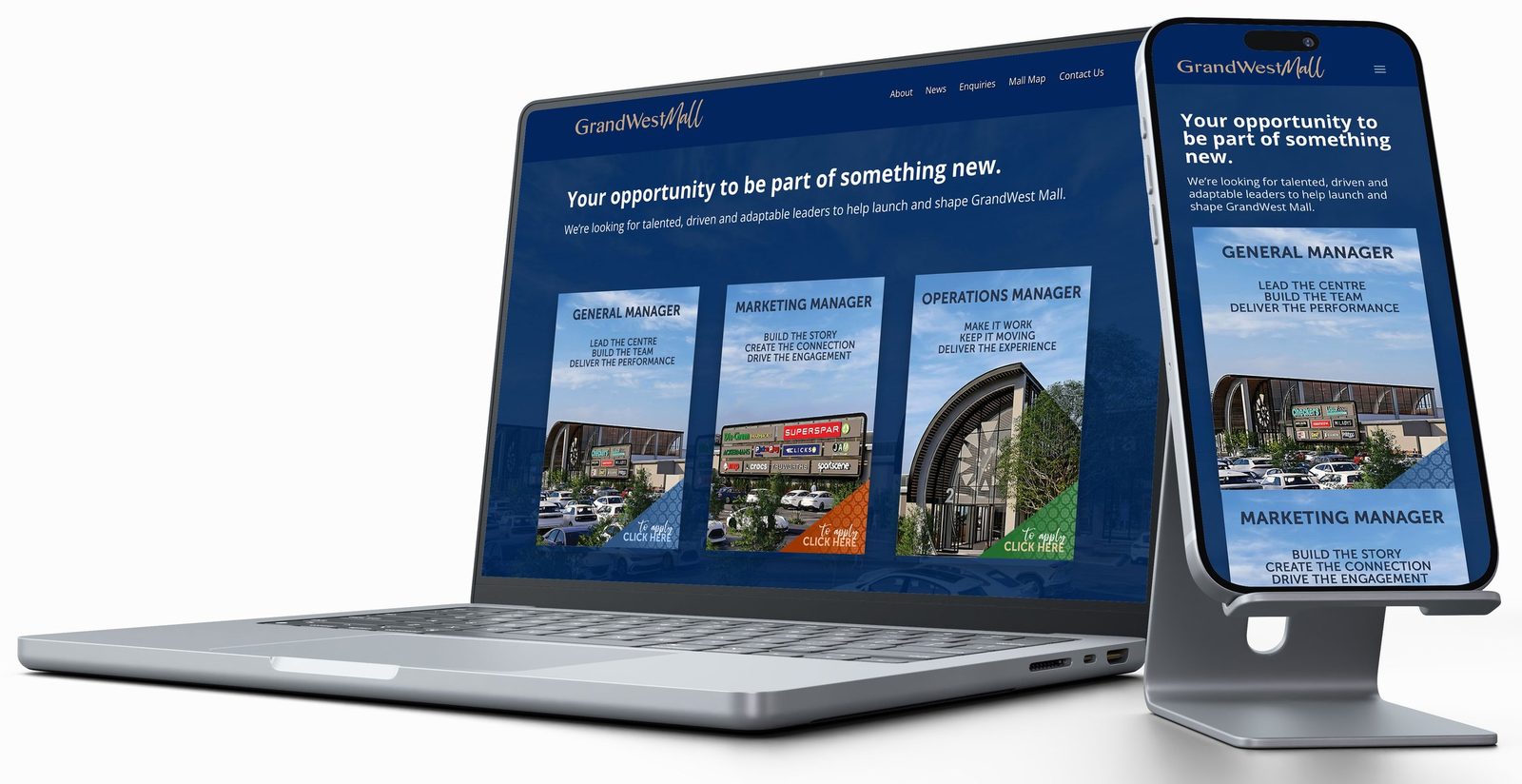 GrandWest Mall website on laptop and phone
