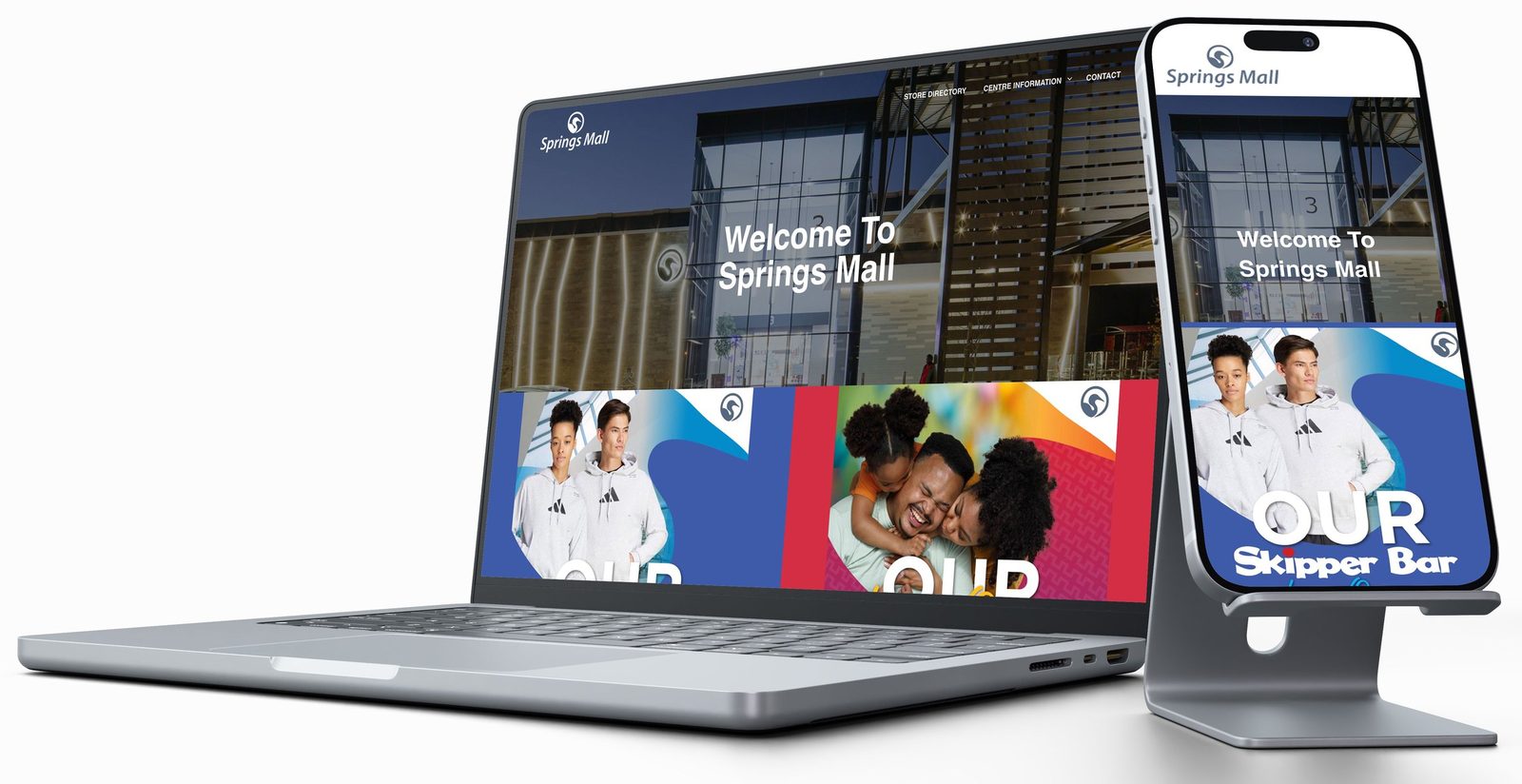 Springs Mall website on laptop and phone
