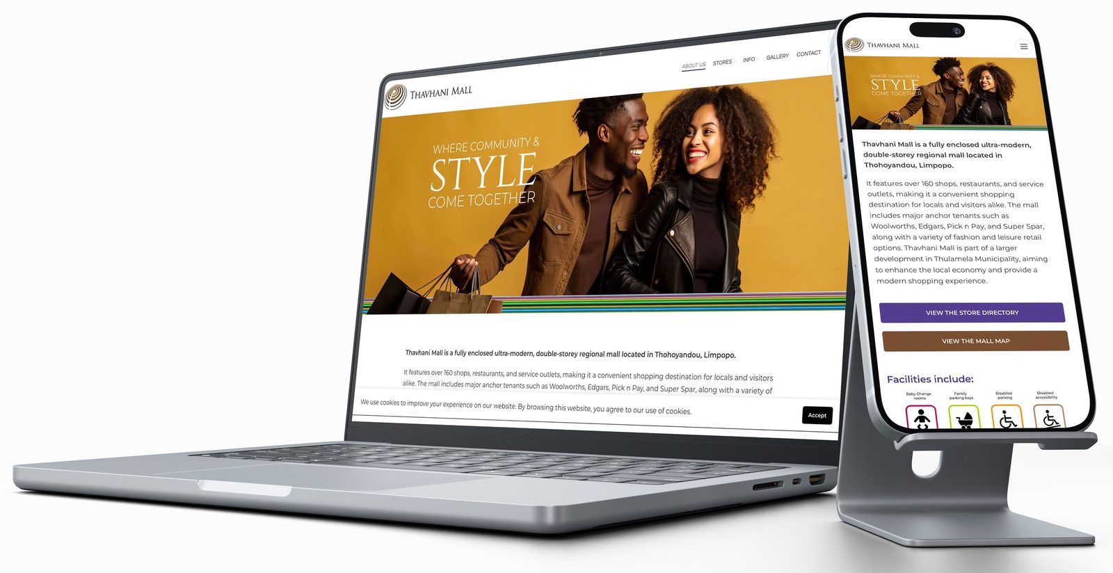 Thavhani Mall website on laptop and phone